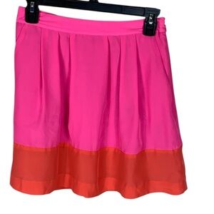 J. Crew Pink Red Colorblock Knee Length Pleated Skirt 00 Preppy Colorful